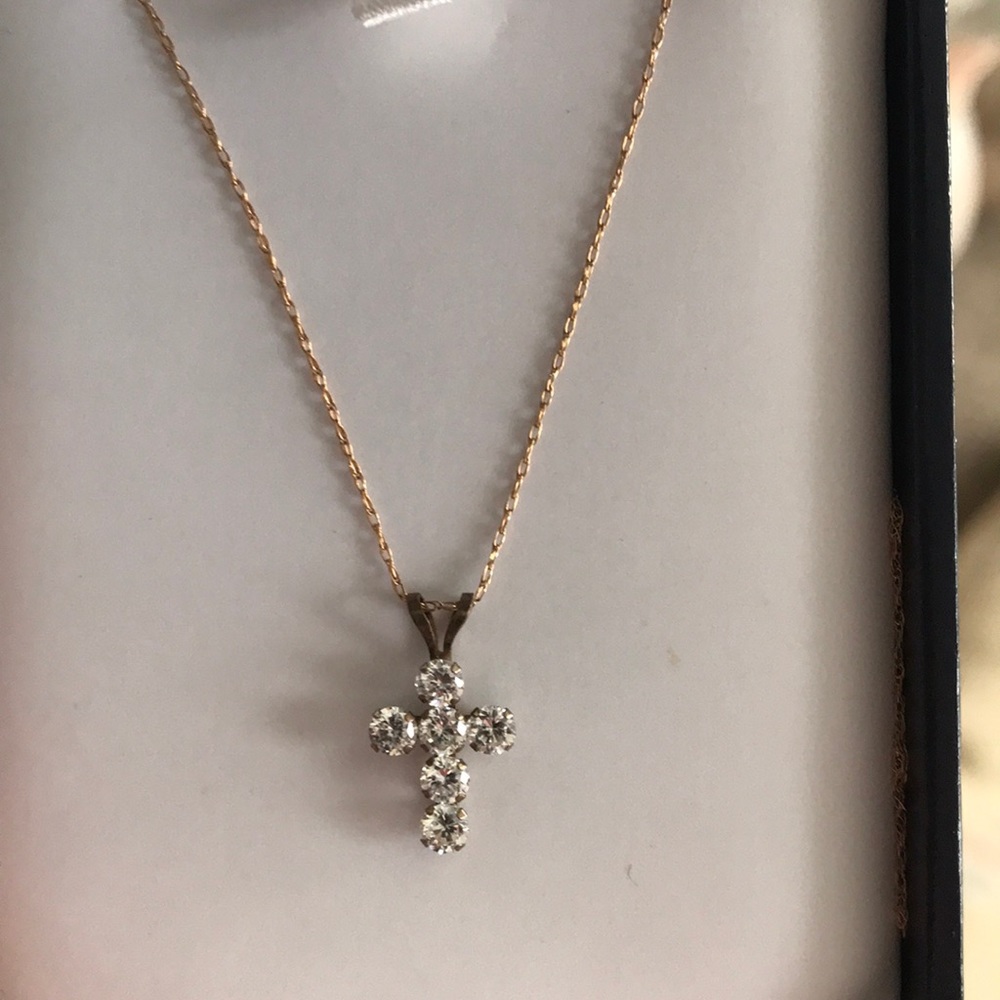 Diamond cross necklace, gold chain
